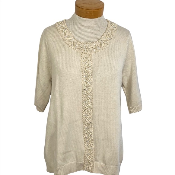 Isaac Mizrahi Sweater Shorts Sleeve with Sequins Med - Picture 3 of 9